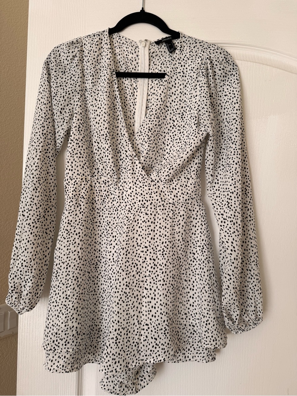 Forever 21 White Long-Sleeve Polka Dot Romper